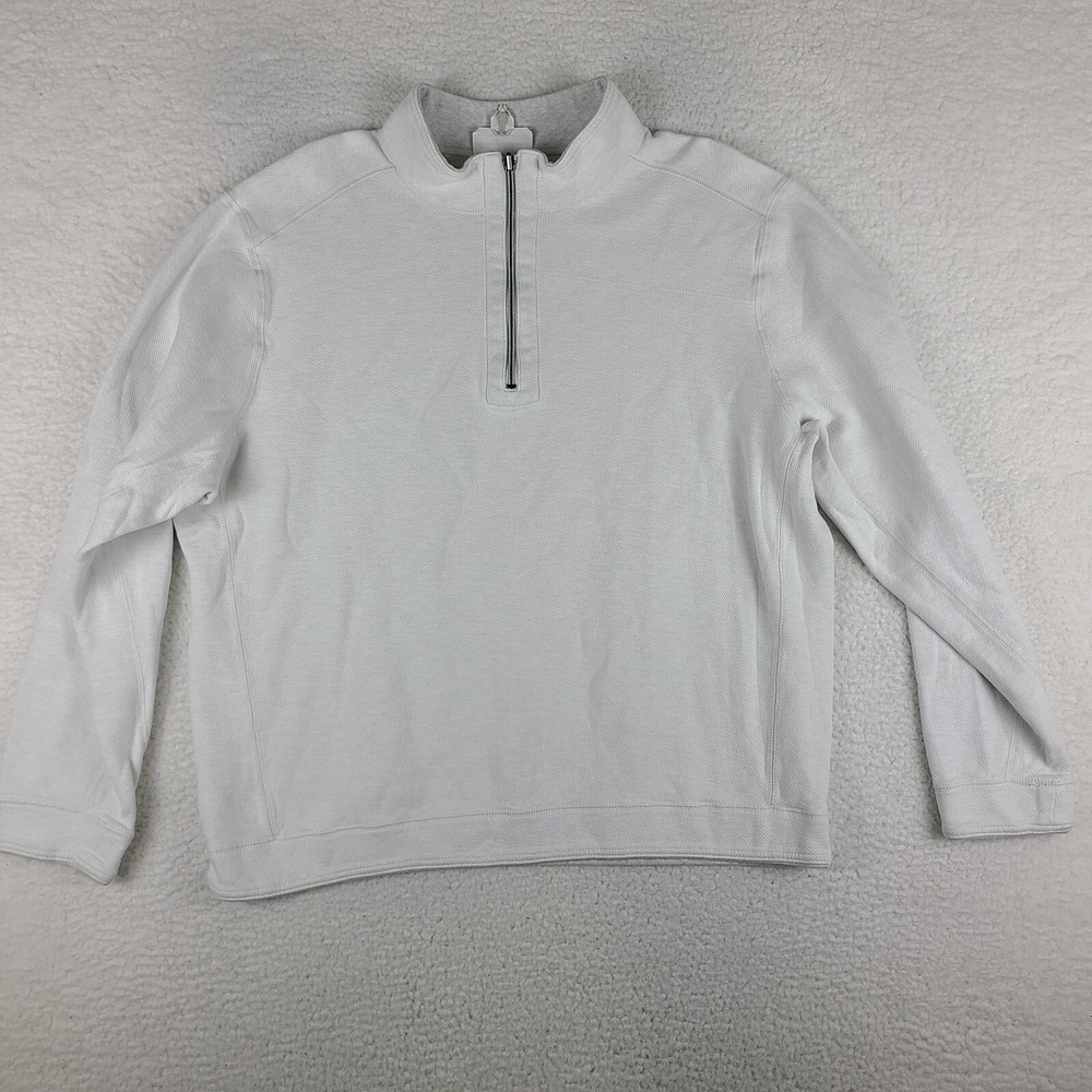 Tommy Bahama Sweater Mens XL White Reversible Cotton Quarter‎ Zip Sweatshirt GC